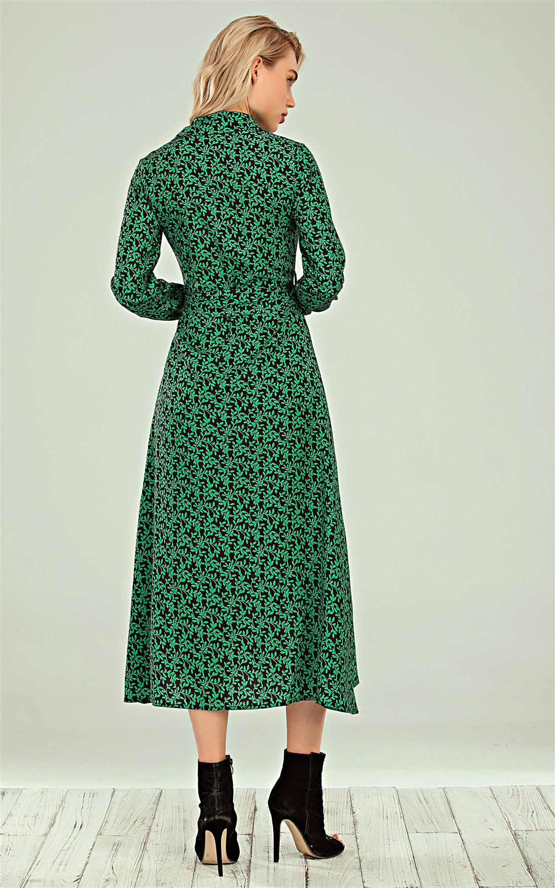 Shirt Midi Dress In Green leaf Print