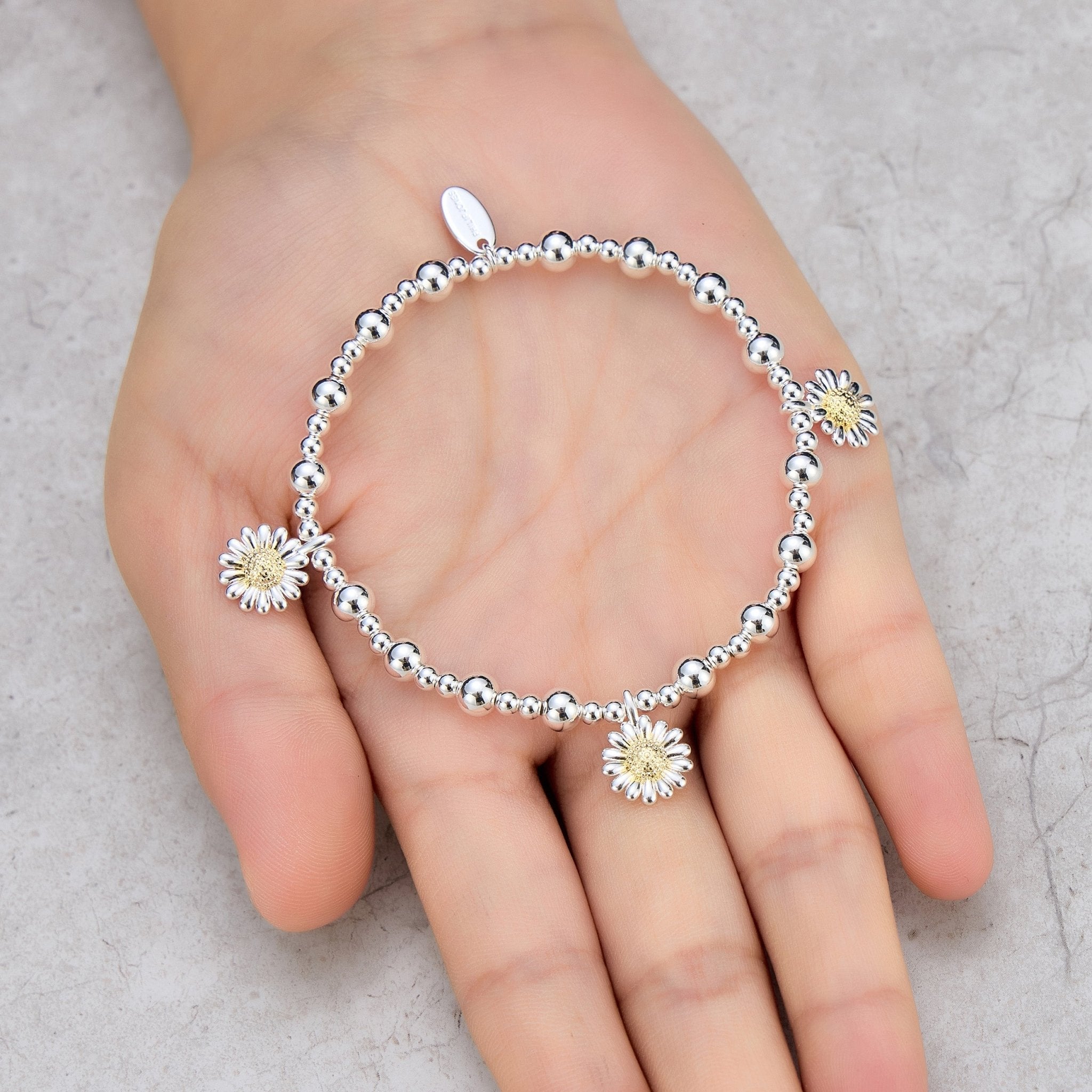 Daisy Charm Beaded Stretch Bracelet