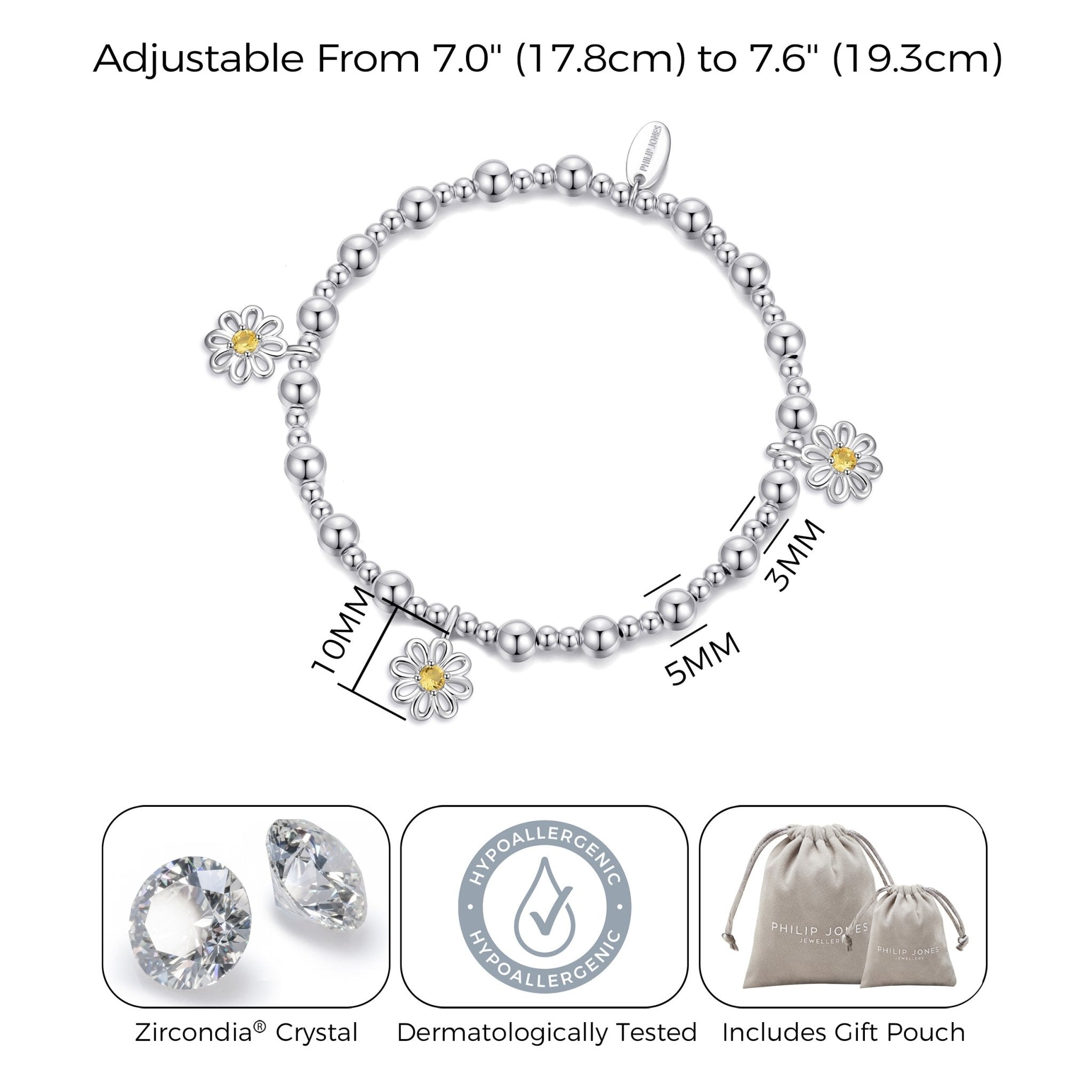 Daisy Crystal Beaded Stretch Bracelet Created with Zircondia® Crystals