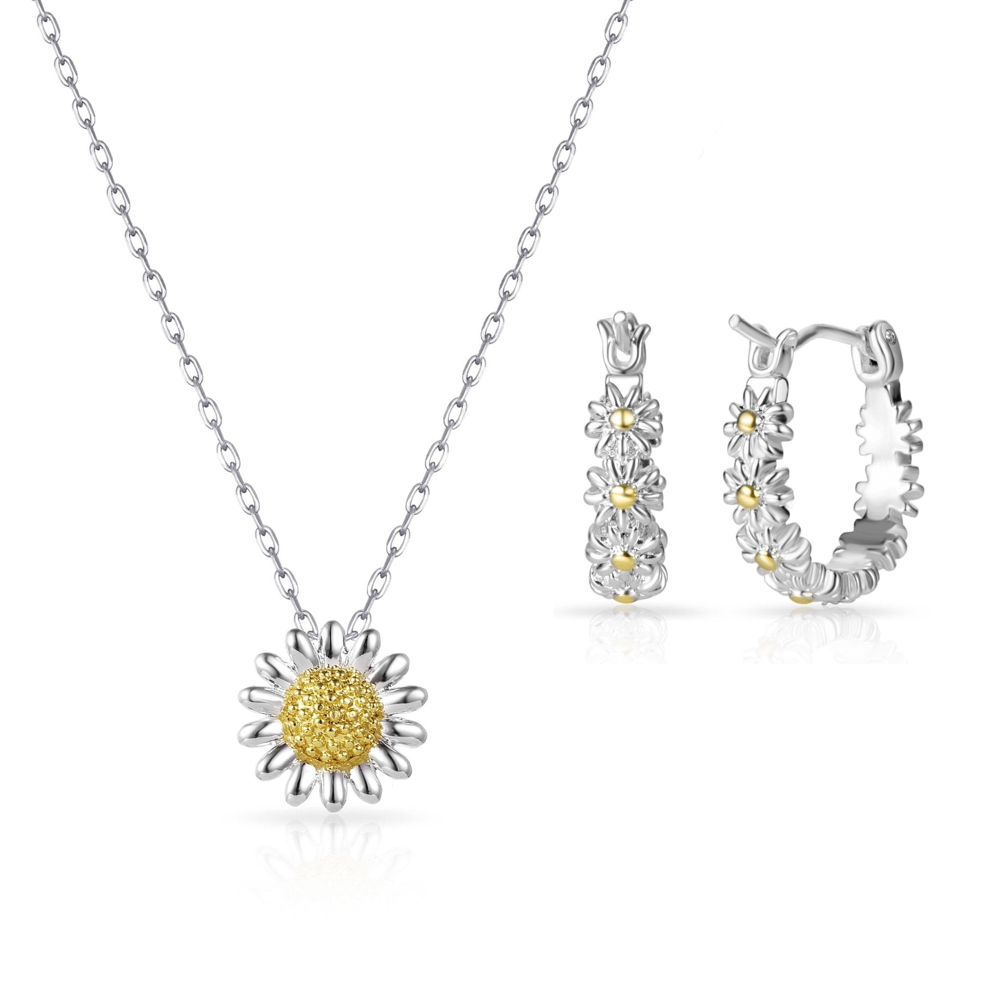 Daisy Necklace and Hoop Earrings Set