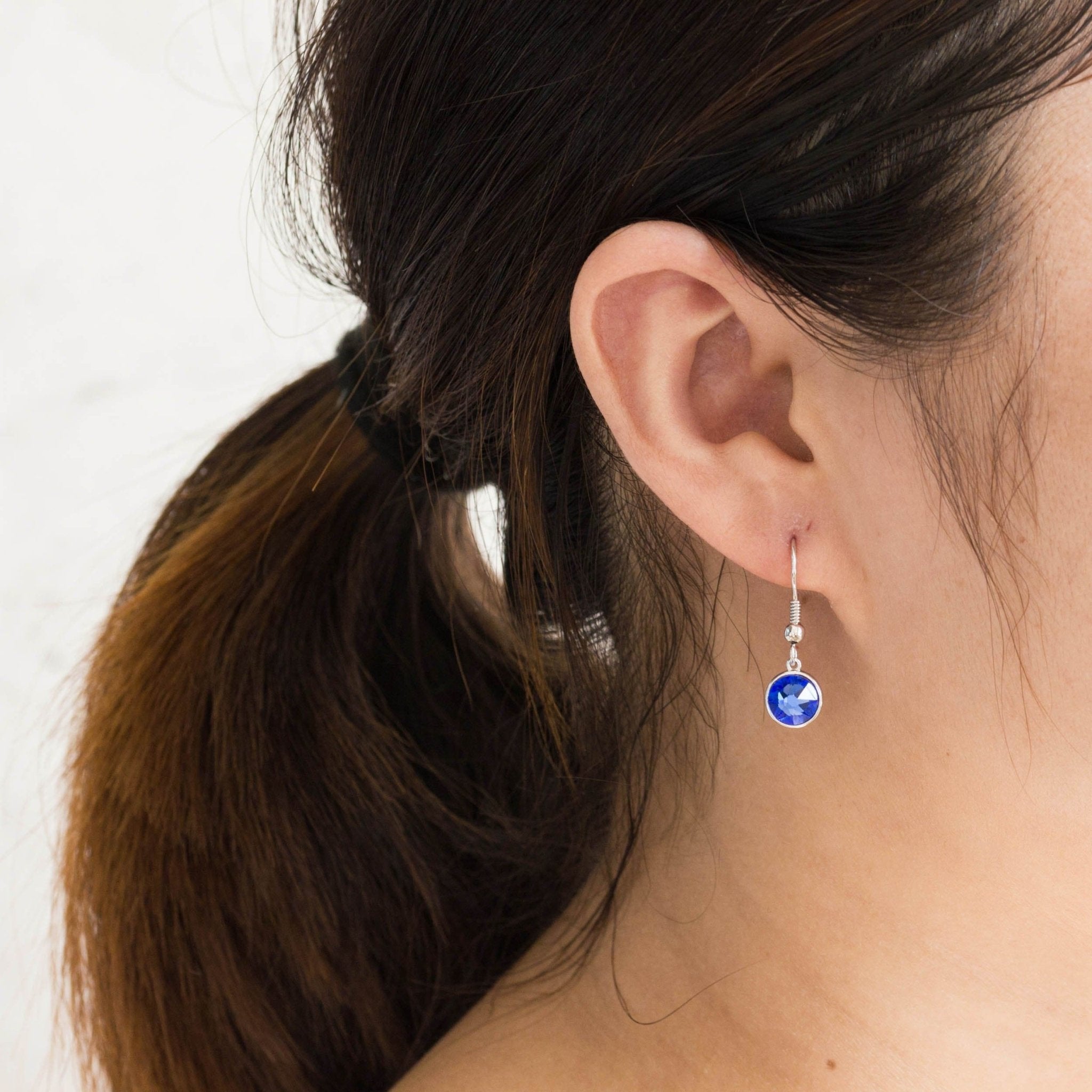 Dark Blue Crystal Drop Earrings Created with Zircondia® Crystals