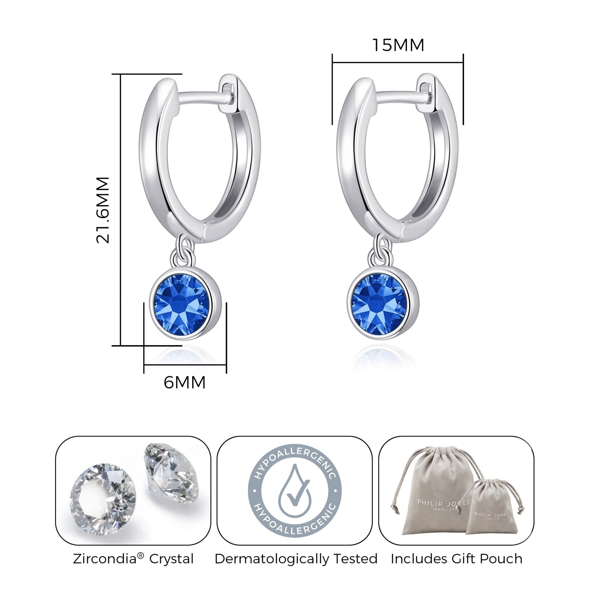 Dark Blue Crystal Hoop Earrings Created with Zircondia® Crystals