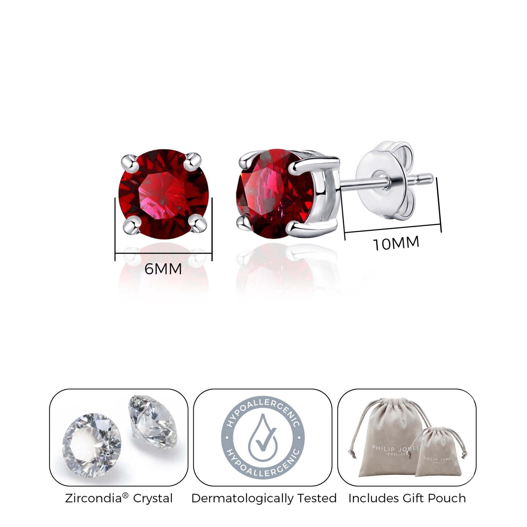Dark Red Stud Earrings Created with Zircondia® Crystals