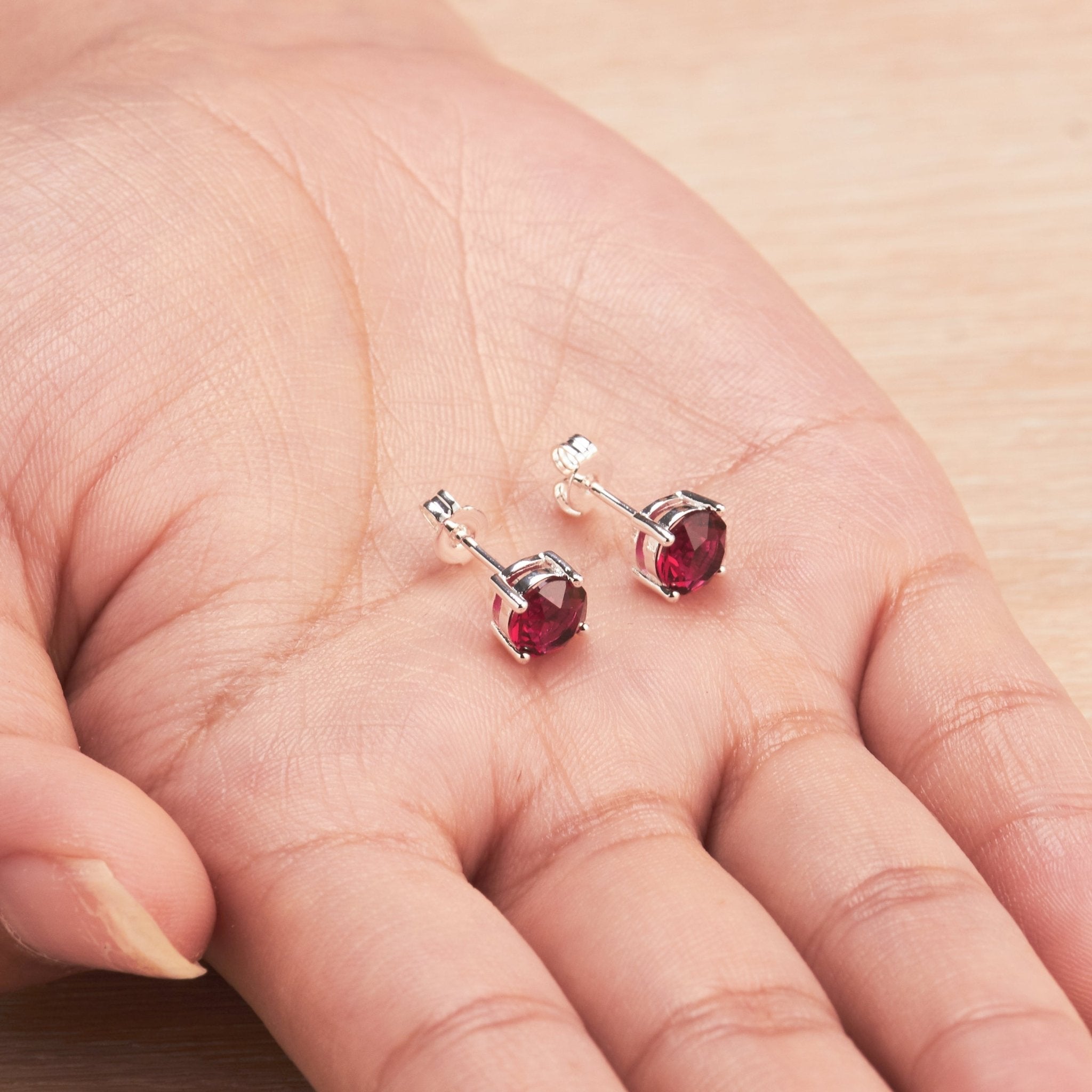 Dark Red Stud Earrings Created with Zircondia® Crystals