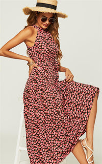 Halter Neck Maxi Layer Dress In Pink Floral Print