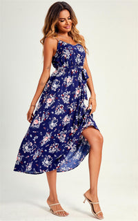 Flora Print Strap Midi Dress In Blue