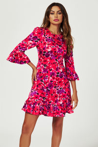 Abstract Floral Print Mini Dress In Red