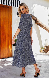 White Dot Short Sleeve Relaxed Smock Dress In Navy