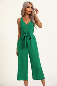 V Neck Cut Detail Jumpsuit In Green