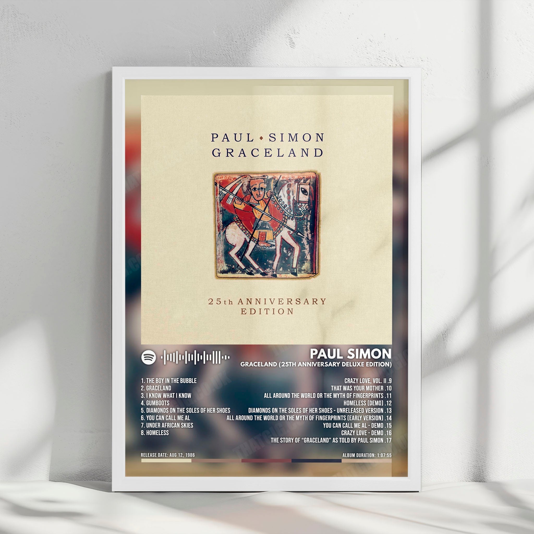 Paul Simon "Graceland" Album Cover Poster - with Complete Tracklist