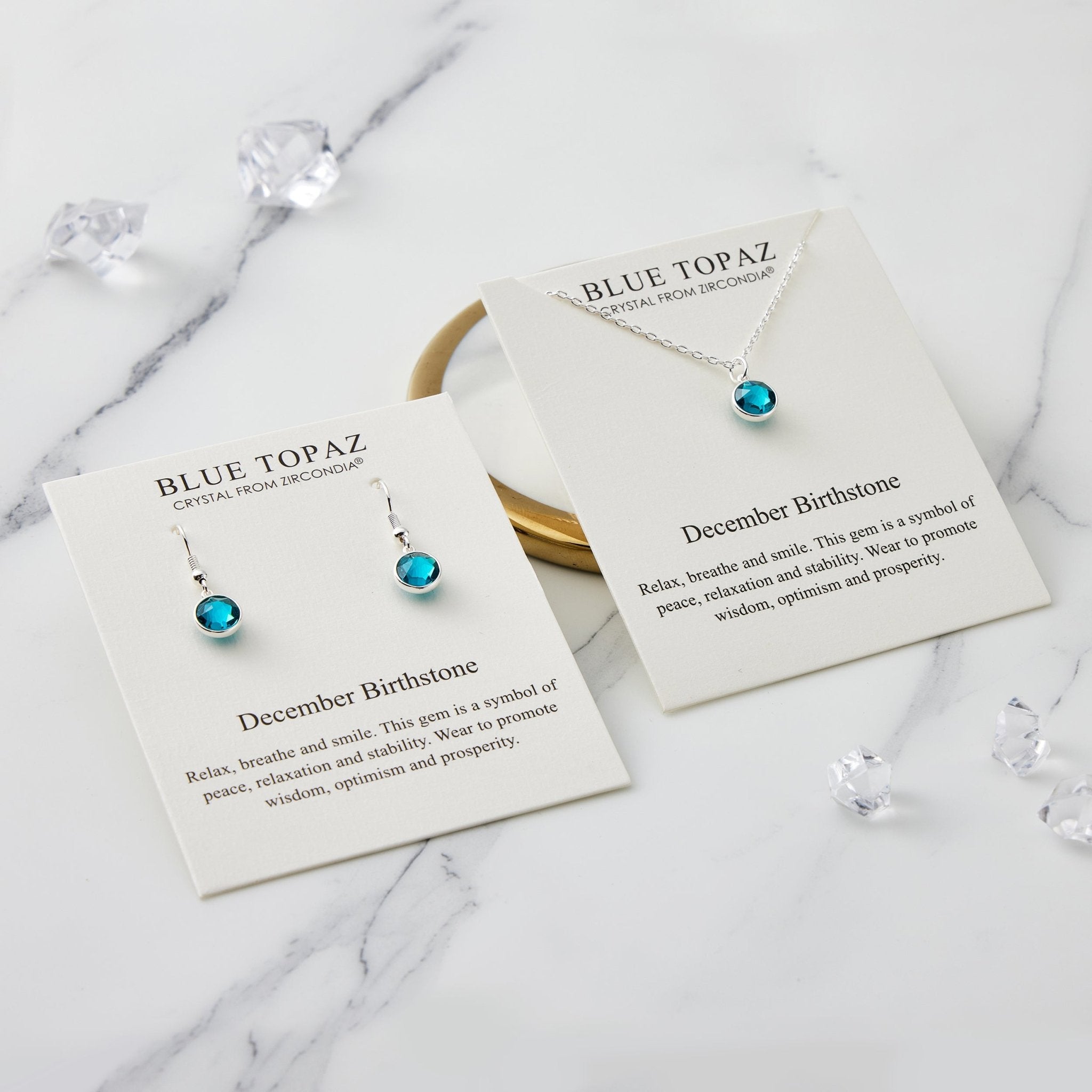 December (Blue Topaz) Birthstone Necklace & Drop Earrings Set Created with Zircondia® Crystals