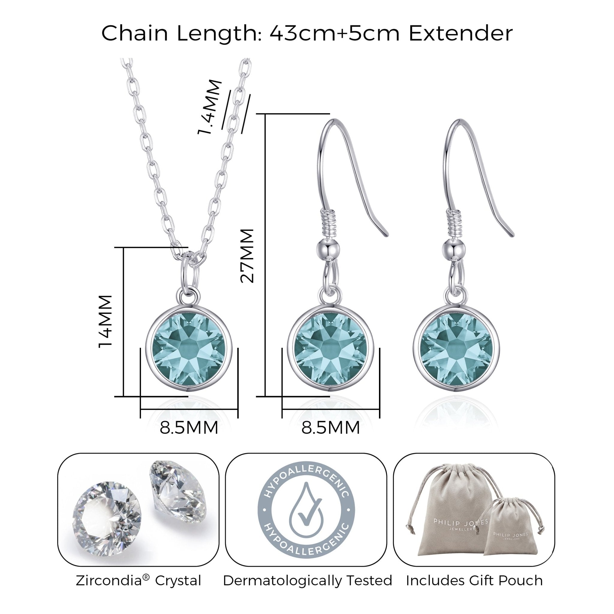 December (Blue Topaz) Birthstone Necklace & Drop Earrings Set Created with Zircondia® Crystals
