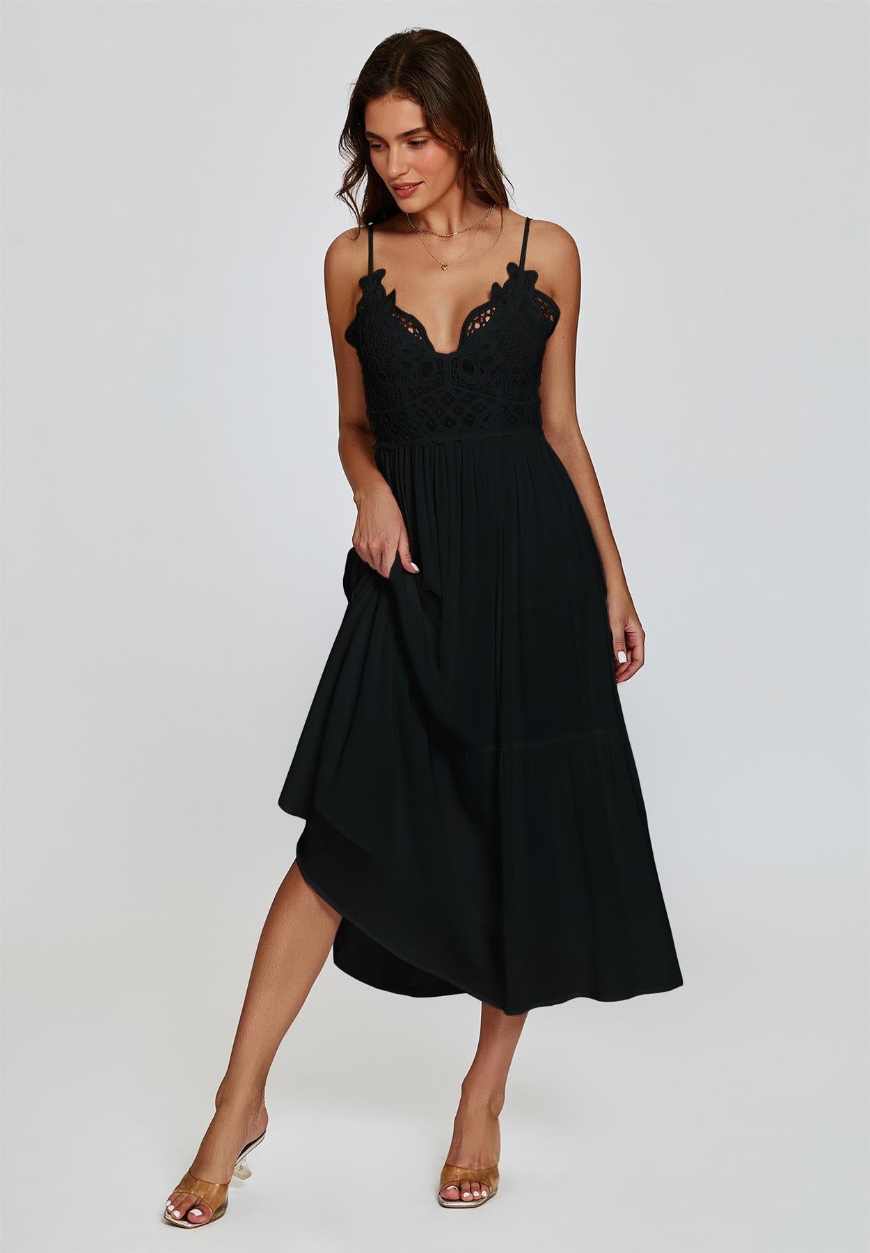 Lace Top Maxi Dress In Black