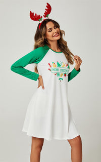 Christmas Nightgown Holiday Sleepwear Mini Dress In White & Green