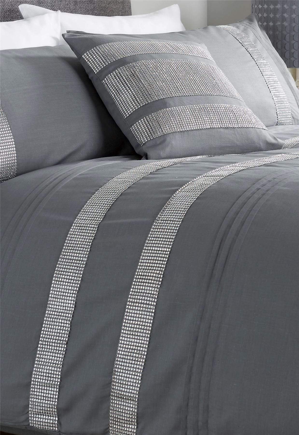 Diamante Glitz Luxurious Cotton Rich Duvet Set with Handwoven Sparkling Crystal Detailing for Elegant Bedroom Decor in All Sizes by OLIVIA ROCCO