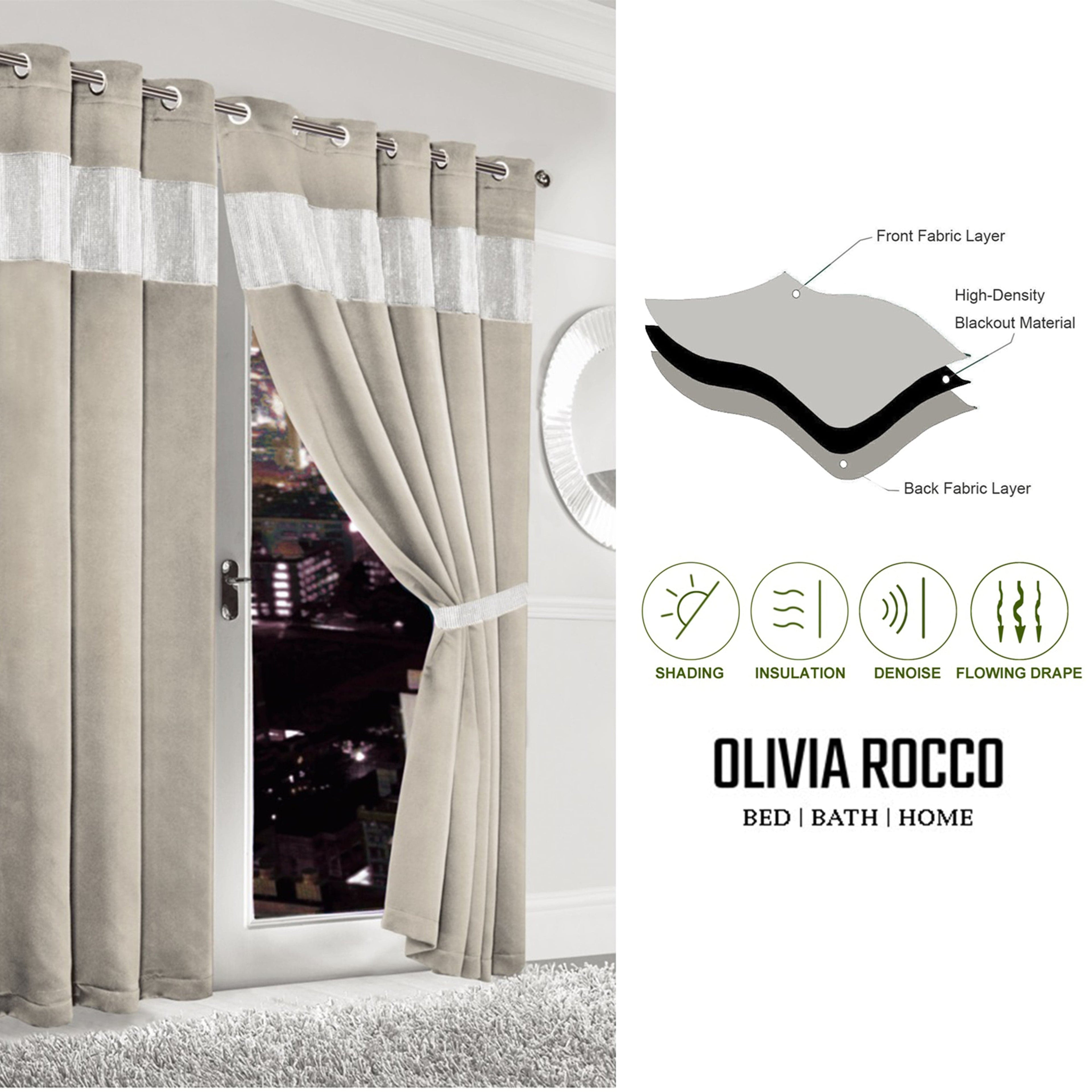 Diamante Natural Blackout Eyelet Curtains with Tie Backs Thermal Ring Top Window Dressings by OLIVIA ROCCO