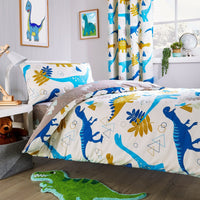 Dinosaur Kids Bedding Set Soft Cotton Blend Duvet Cover with Pillowcases & Optional Curtains for Boys and Girls Single and Double Sizes by OLIVIA ROCCO