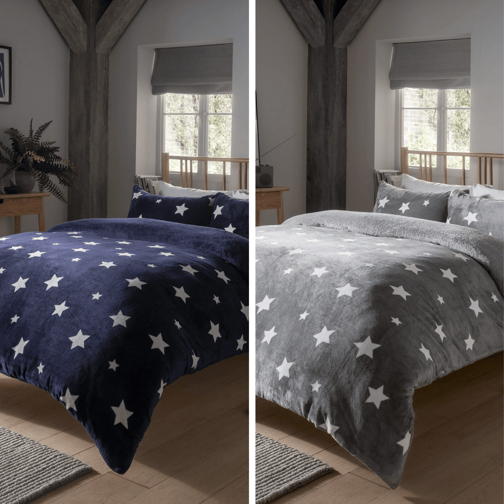 Dreamin Stars Luxurious Reversible Teddy Duvet Cover Set Super Soft Faux Fur Plush Bedding for Winter Nights Available in Single Double and King Sizes by OLIVIA ROCCO
