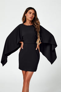 Back Detail Jersey Mini Dress With Cape In Black