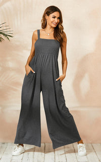 Strappy Bardot Loungewear Jumpsuit In Charcoal Grey