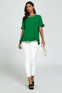 Frill Detail Short Sleeves Top In Green