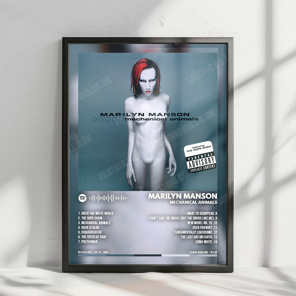 Marilyn Manson "Mechanical Animals" Album Cover Poster - with Complete Tracklist