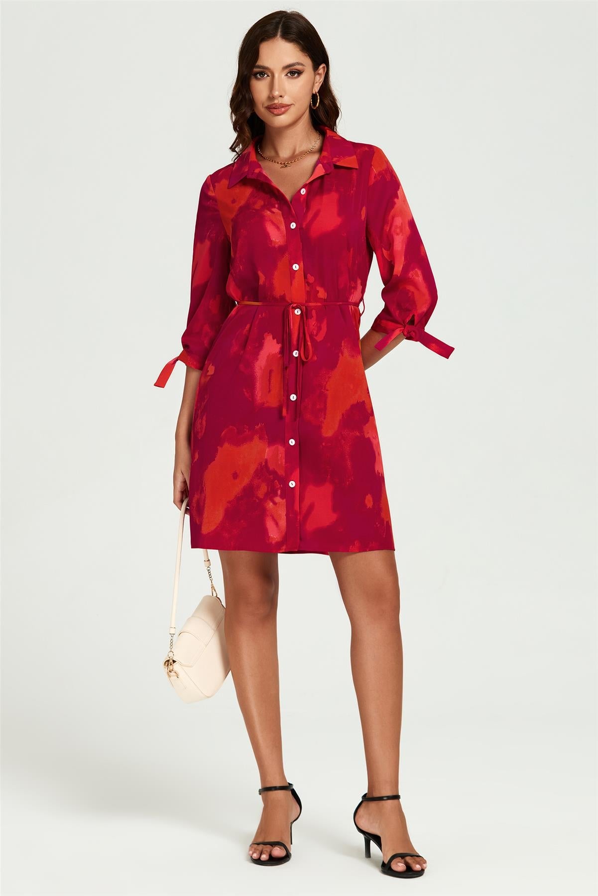 Abstract Print Shirt Mini Dress In Red