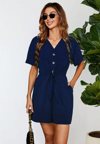 Button Down Playsuit In Navy