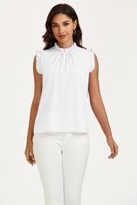 Frill Trim Sleeve Frill Neck Blouse Top In White