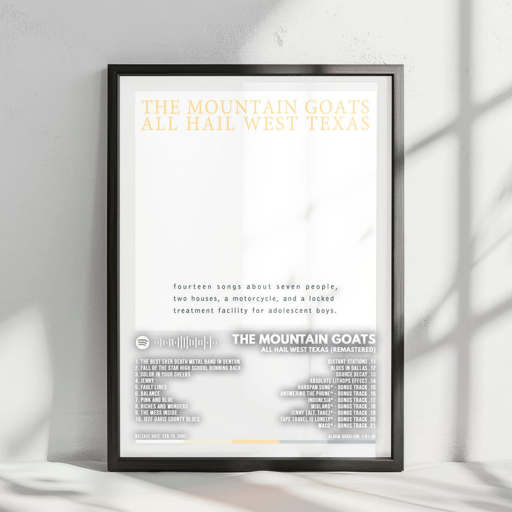 Mountain Goats "All Hail West Texas" Album Cover Poster - with Complete Tracklist
