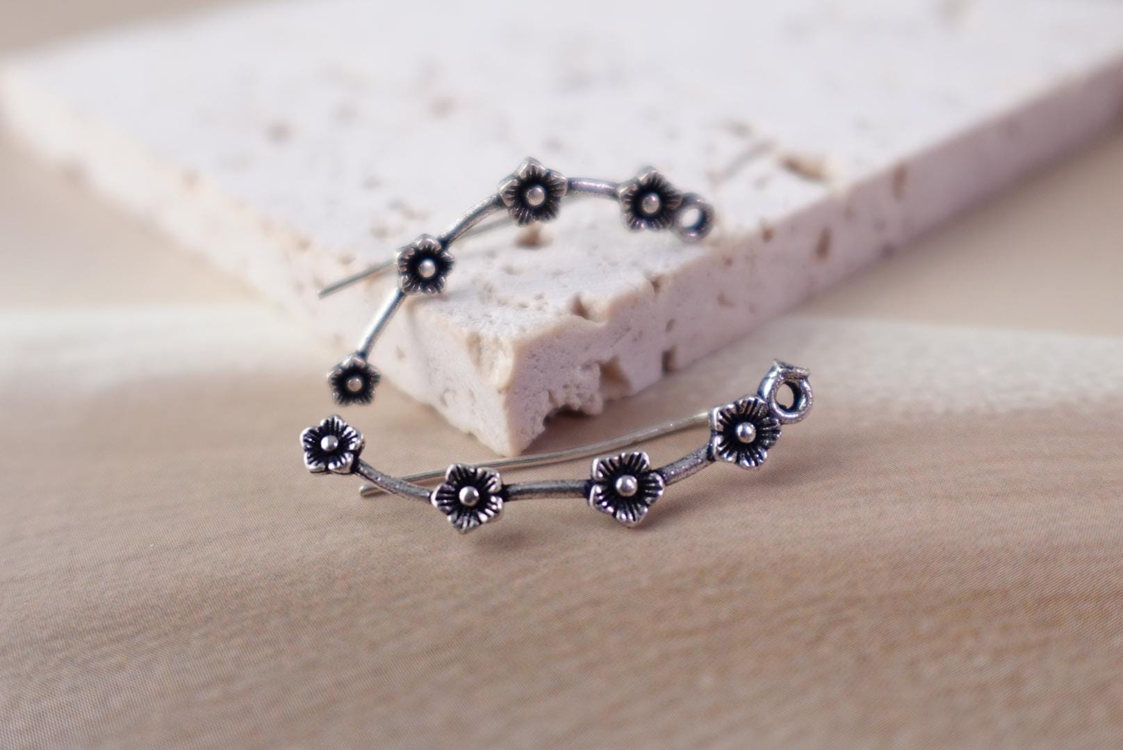 Celestial Garden Brass Ear Climber - Starlit Path, Wildflower Trail, Golden Vine.