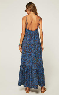 Hem Detail Slip Dress In Navy Leopard Print