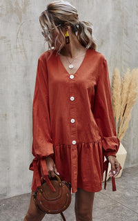 Button Front Mini Dress In Orange