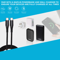 Maplin USB-C to USB-C 60W PD Braided Cable - Black