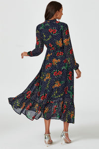 Floral Dot Print Maxi Dress In Navy