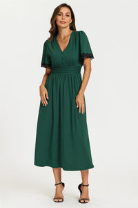 Lace Trim Jersey Midi Dress In Green
