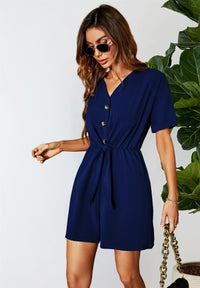 Button Down Playsuit In Navy