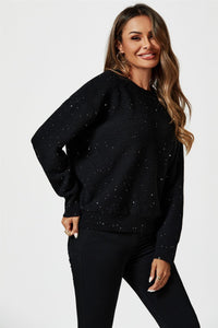 Scatter Sequin Jumper Top In Black