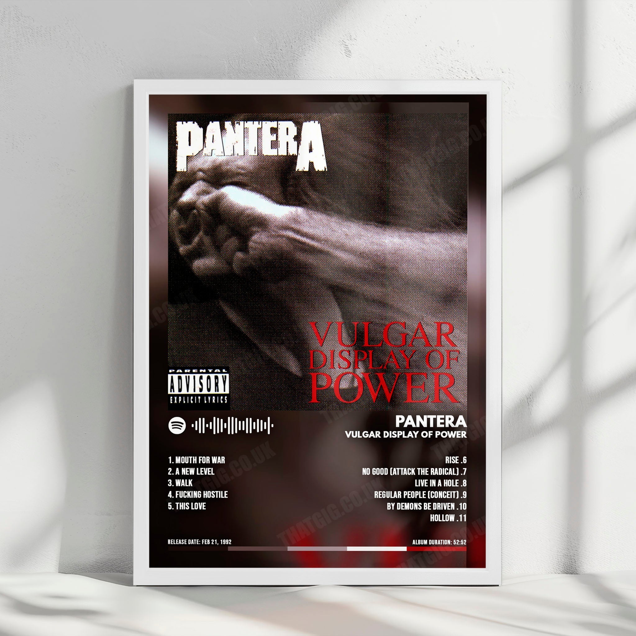 Pantera "Vulgar Display of Power  " Album Cover Poster - with Complete Tracklist
