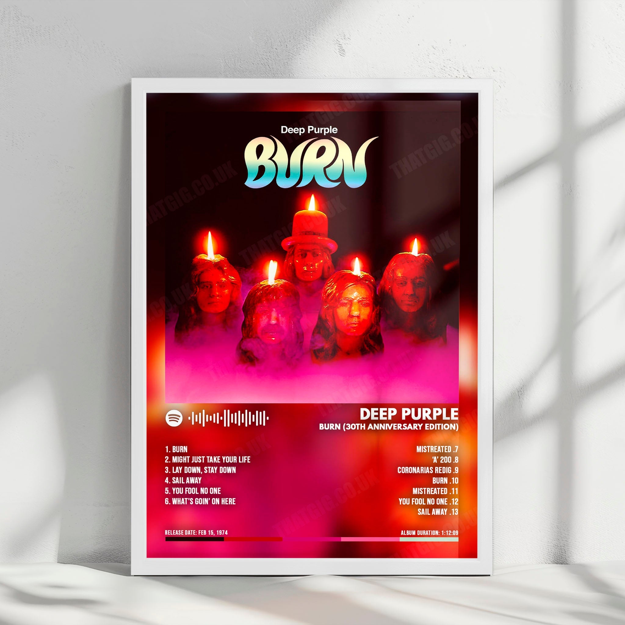 Deep Purple "Burn" Album Cover Poster - with Complete Tracklist