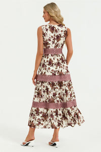 Floral Print Lace Detail Maxi Dress In Off White