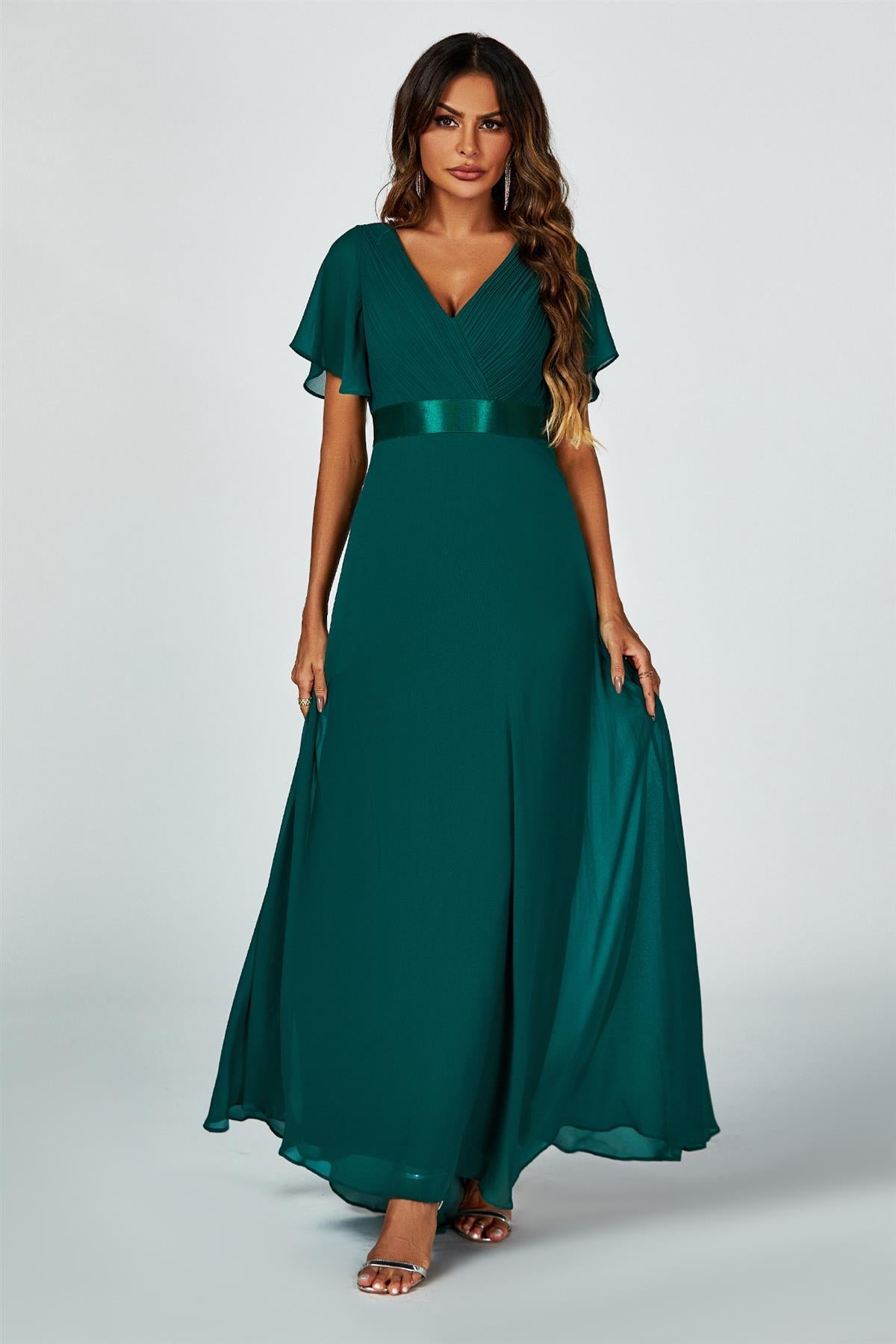 Angel Sleeves Empire Waist Bridesmaid Dress In Green