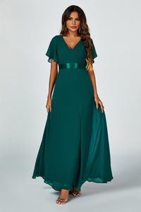 Angel Sleeves Empire Waist Bridesmaid Dress In Green