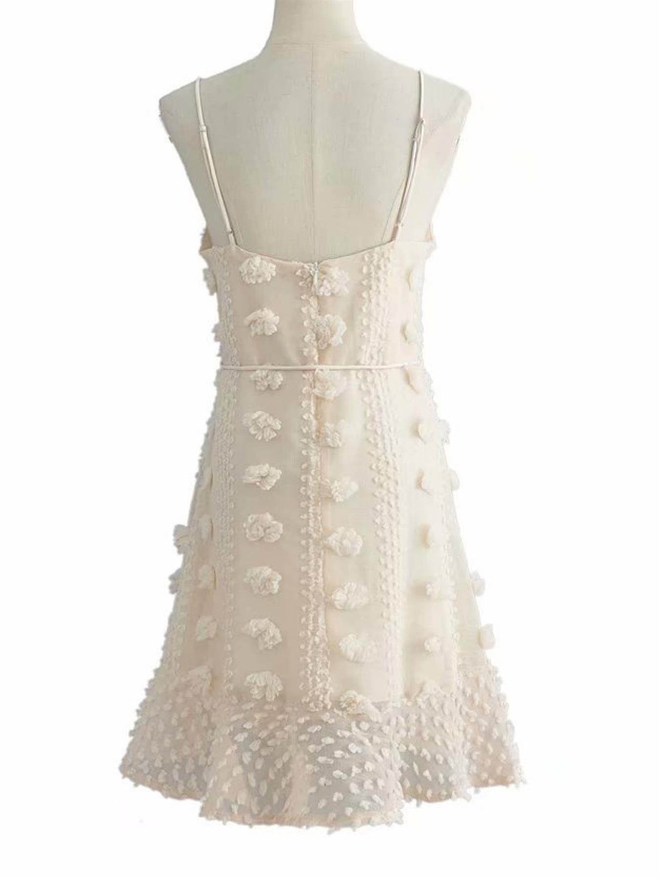 Strappy Mini Dress With Flower Appliques In Cream