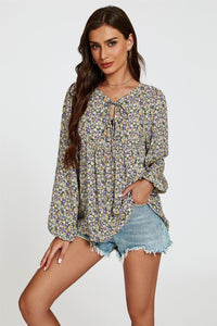 Floral Print long sleeve Blouse Top In Purple