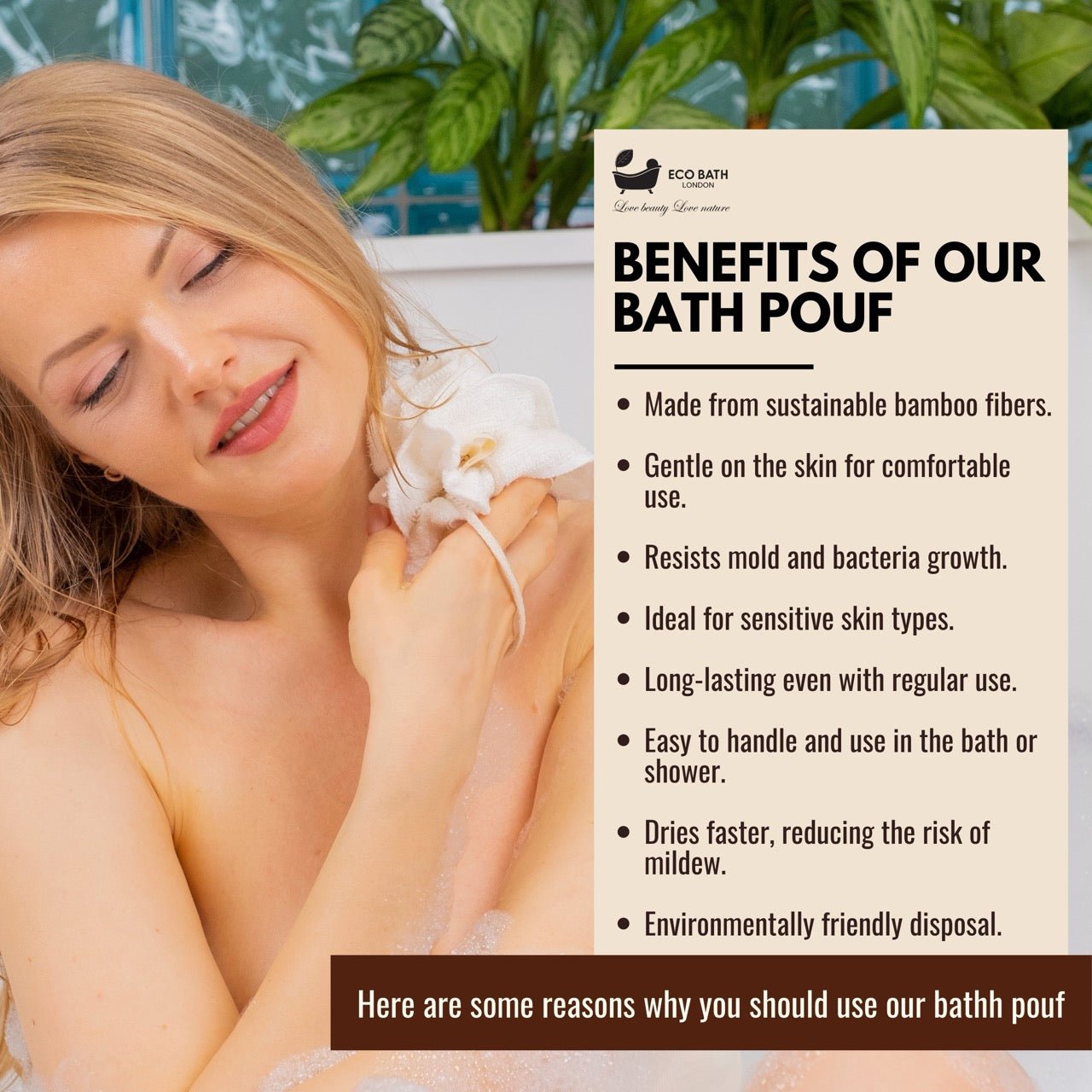 Eco Bath London Bamboo Bath Puff - Soft Body Scrubber Bath Sponge