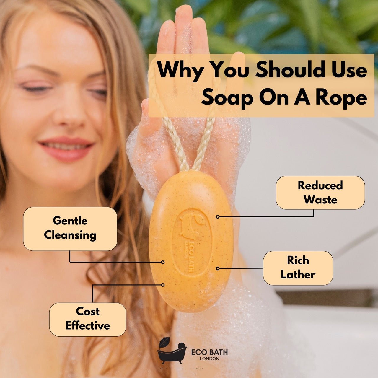 Eco Bath London Apricot Soap on a Rope 220g- Luxury Eco-Friendly Apricot Soap Bar