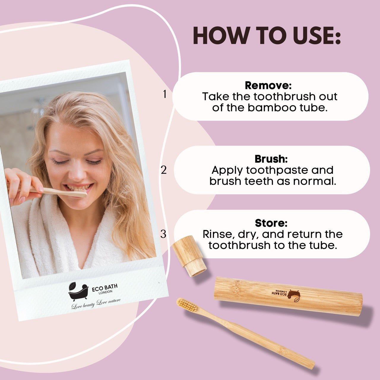 Eco Bath London Bamboo Toothbrush in Bamboo Tube Travel Case