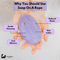Eco Bath London Lavender Soap on a Rope 220g -  Luxurious and Eco Friendly Relaxing Body Wash Bar with Shea Butter