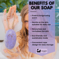 Eco Bath London Lavender Soap on a Rope 220g -  Luxurious and Eco Friendly Relaxing Body Wash Bar with Shea Butter